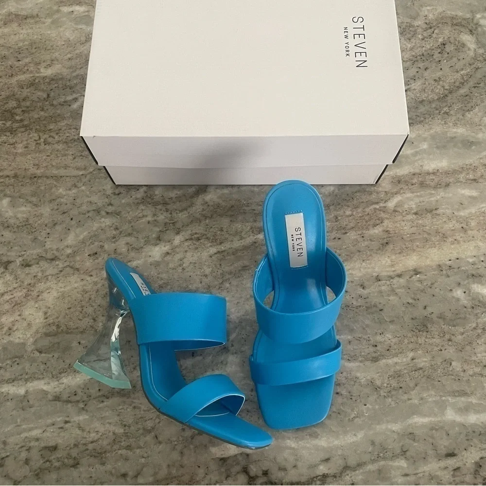 Nwt Steven New York Brinne Lucite Strappy Sandal Light Blue Size 7.5